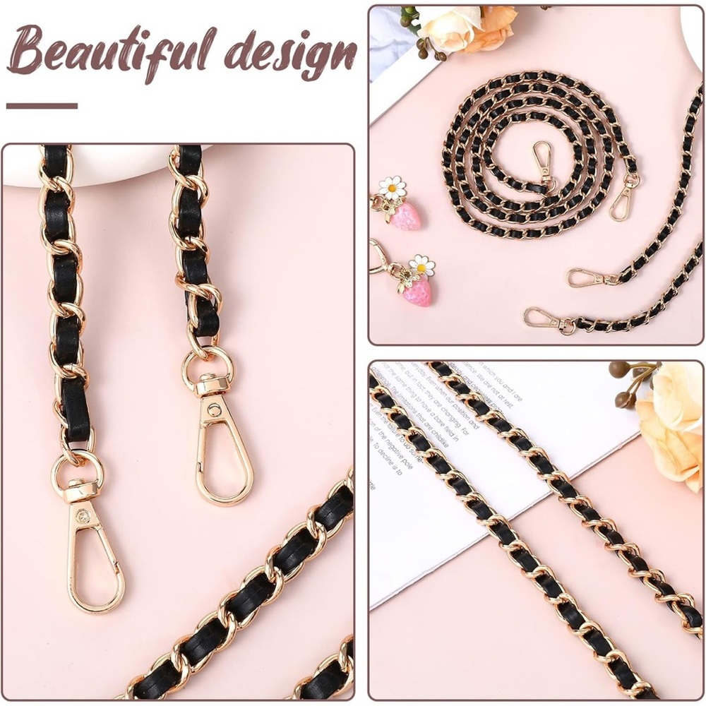 Black & Gold replacement chain for Crossbody wallet purse swivel hook NEW - Picture 7 of 12